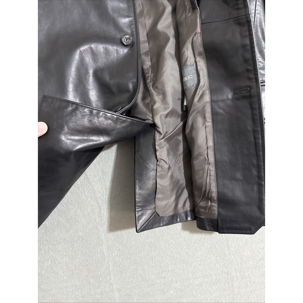 Vtg Mens Leather Coat Banana Republic Black L  Jacket Blazer Rockabilly Y2K Soft - Picture 7 of 16